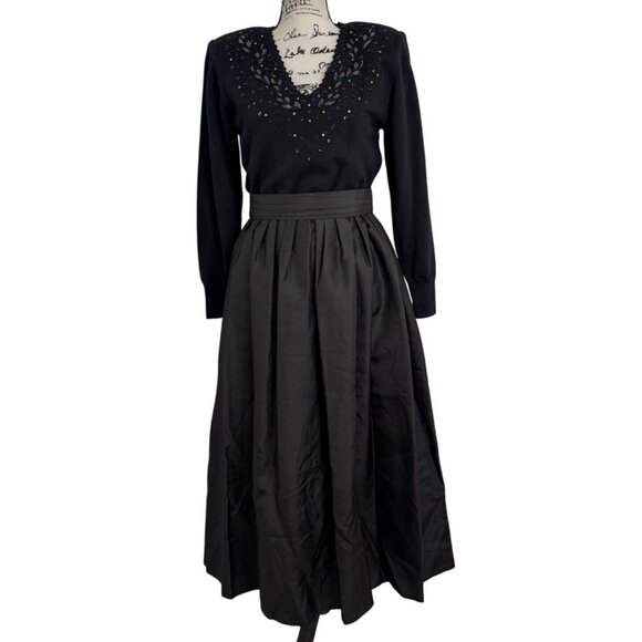 Ciao Ltd. Dresses & Skirts - Vtg 70s Ciao Black Embellished Sweater & Satin Full Skirt Dress MCM Women Size 6